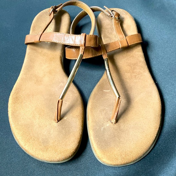 Sandals. Vegan leather. Some cuffs. See pictures. Sole in great condition. - Picture 1 of 7